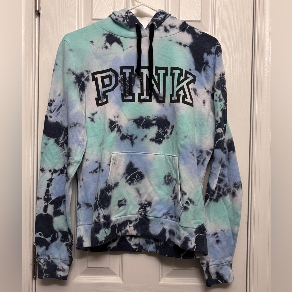 PINK Victoria's Secret Blue & Teal Tie Dye Pullover Hoodie - Size M